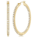 NICRET Hoops 14K Gold Hoop Earrings for Women Dual CZ Hoop Earrings for Women 42mm Big Hoop Earrings Gold Jewelry Gifts
