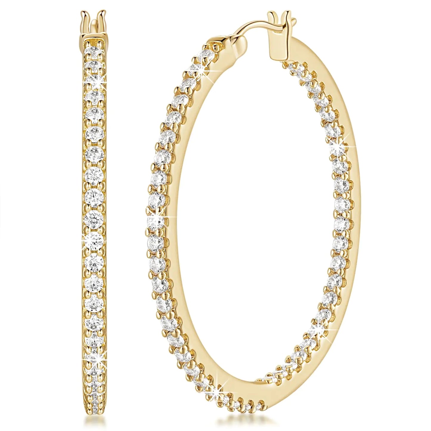 NICRET Hoops 14K Gold Hoop Earrings for Women Dual CZ Hoop Earrings for Women 42mm Big Hoop Earrings Gold Jewelry Gifts