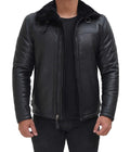 Chaqueta de piel de cordero negra para hombre
