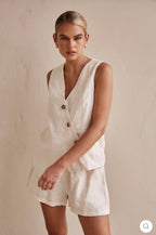 Off-White Asymmetric  Linen Vest | V-Neck Vest | Linen Vest | Linen Clothing | 100% Organic Linen