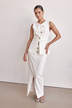 Linen Vest - Off-White Peplum Linen Vest for Women