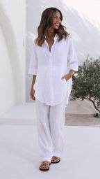 White Linen Shirt – Relaxed Fit Button-Down for Women