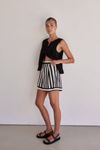 Black Linen Tie-Up Top – Sleeveless Pleated Front Blouse