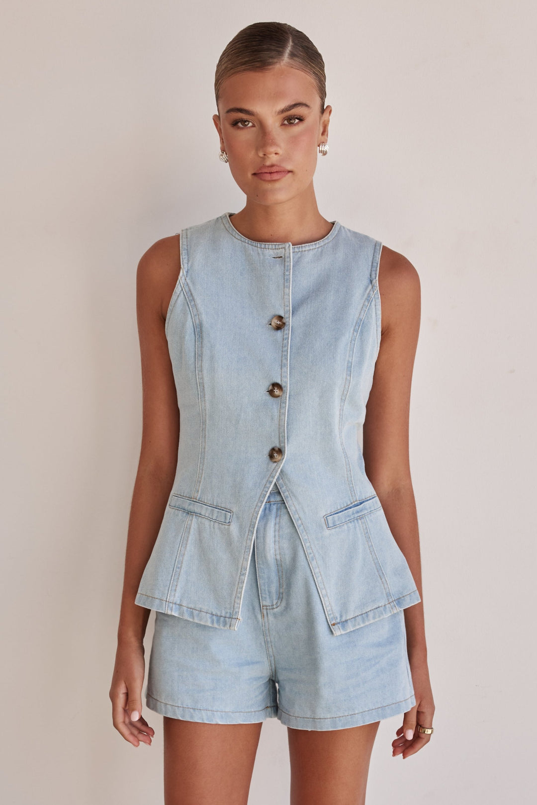 Sleeveless Denim Vest for Women with Front Pockets