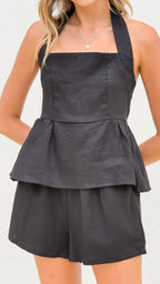 Black Linen Halter Peplum Top – Effortless Summer Style