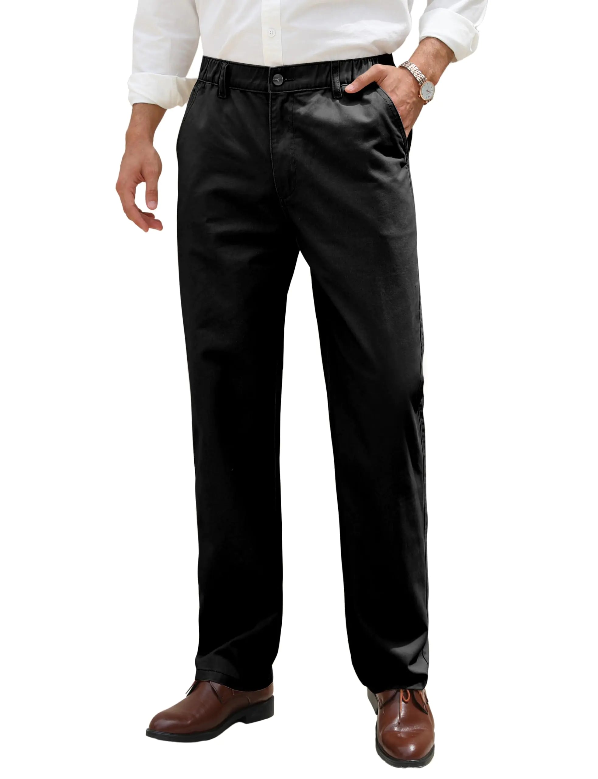 voeeron Herren Elastische Taille Schwarze Chinohose Männer Relaxed Fit Schwarz Khaki