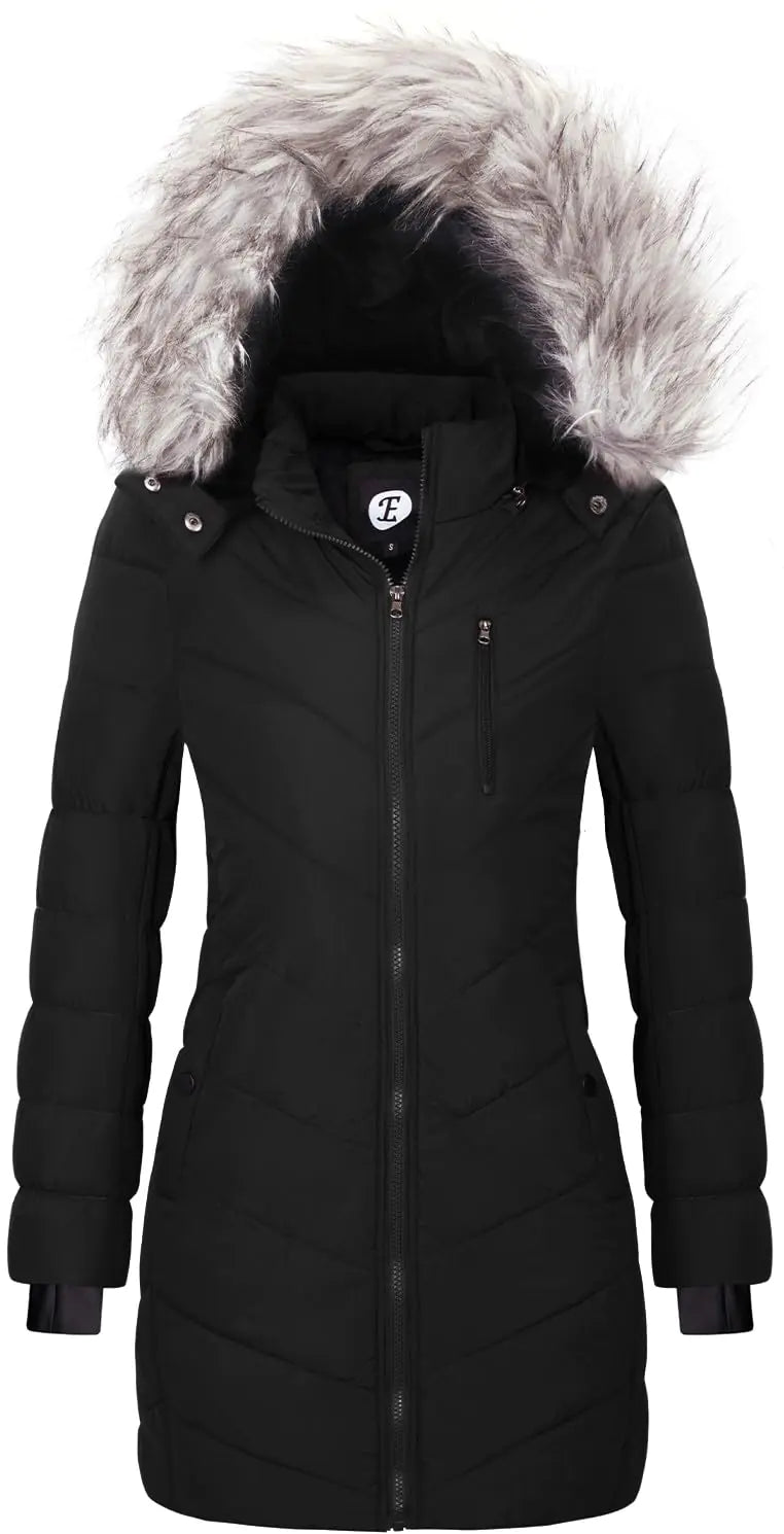 FASRYKOC Womens Fashion Puffer Jacket Zip-up Stand-collar Winter Coat Snow Jacket with Medium Black