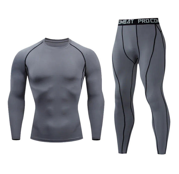 Men’s Fitness Set – Long Sleeve Athletic Outfit with Running Tights