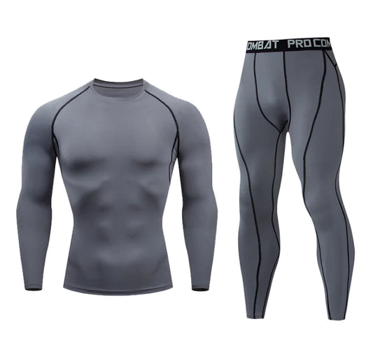 Men’s Fitness Set – Long Sleeve Athletic Outfit with Running Tights