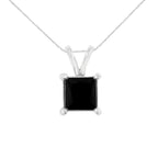Halskette mit Solitär-Anhänger aus schwarzem Diamanten, 925er Sterlingsilber