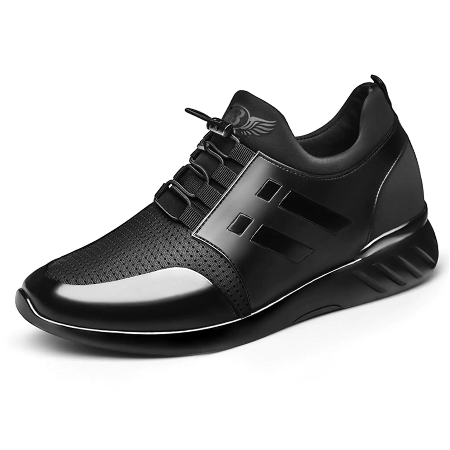 Mens Casual Leather Shoes Slip on Fashion Comfortable Elevator Sneakers Shoes for Men Black Business Walking Shoes (8.5Black Mesh)