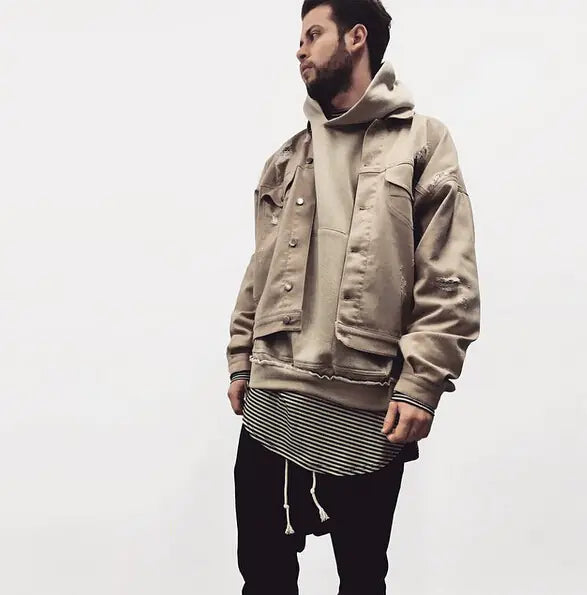 Beige Jacket and Denim Coat Combination