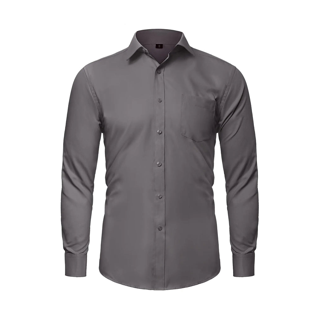 LUPURTY Camisas de manga larga para hombre, corte regular, para boda, graduación, negocios, informales, con botones, color gris