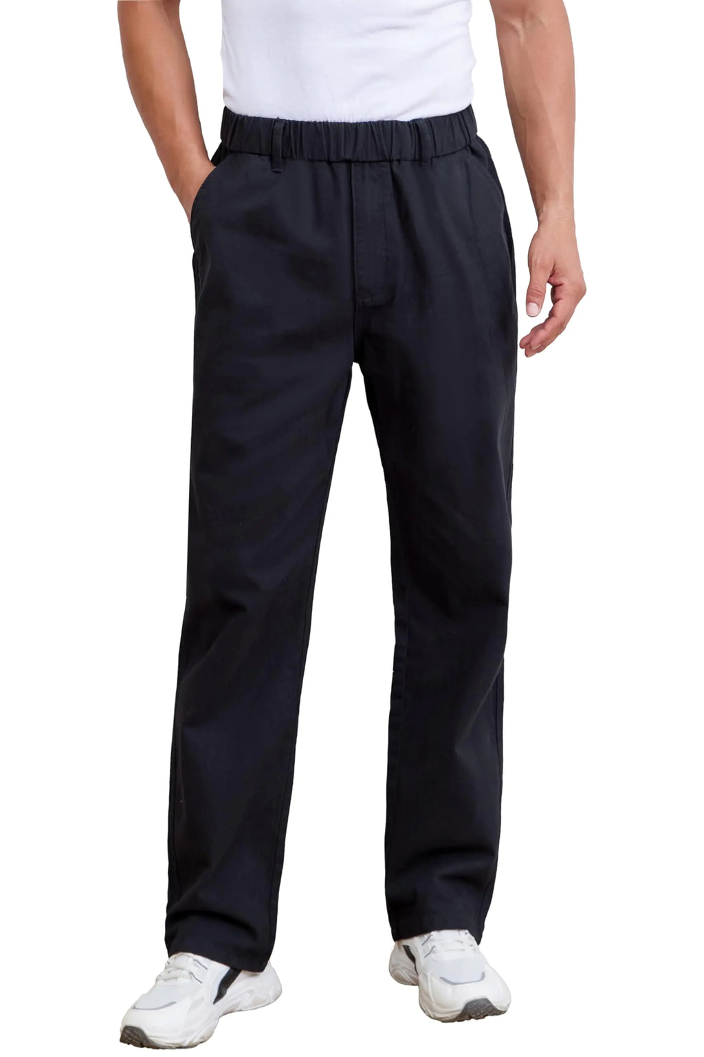 Herrenhose mit elastischem Bund, lockere Passform, elastischer Bund für Männer, bequeme und stilvolle elastische Hose für Männer, Schwarz, 38W x 30L, 9104