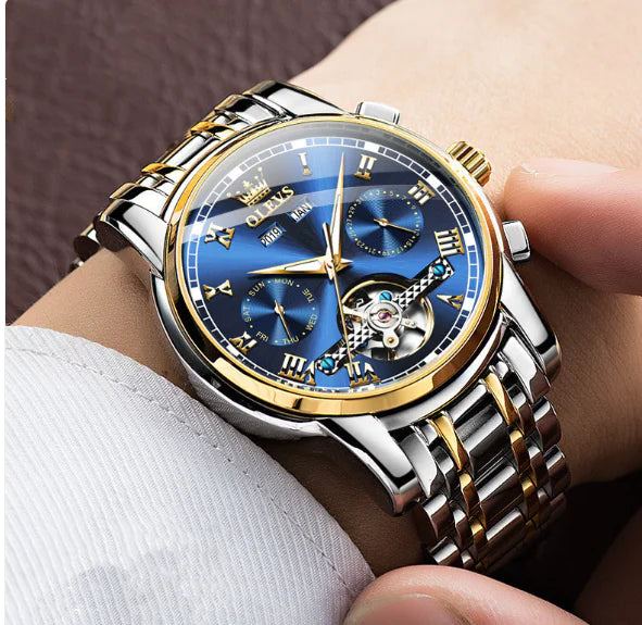 Waterproof Luminous Mechanical Men's Watch with Stainless Steel Strap