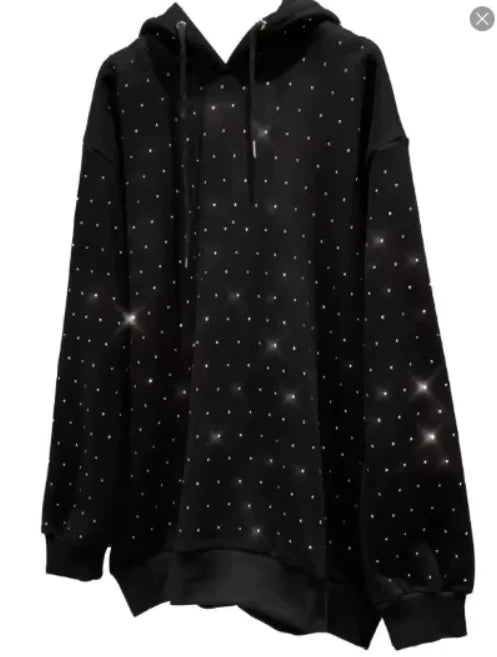 Rhinestone Shiny Loose Pullover Hoodie