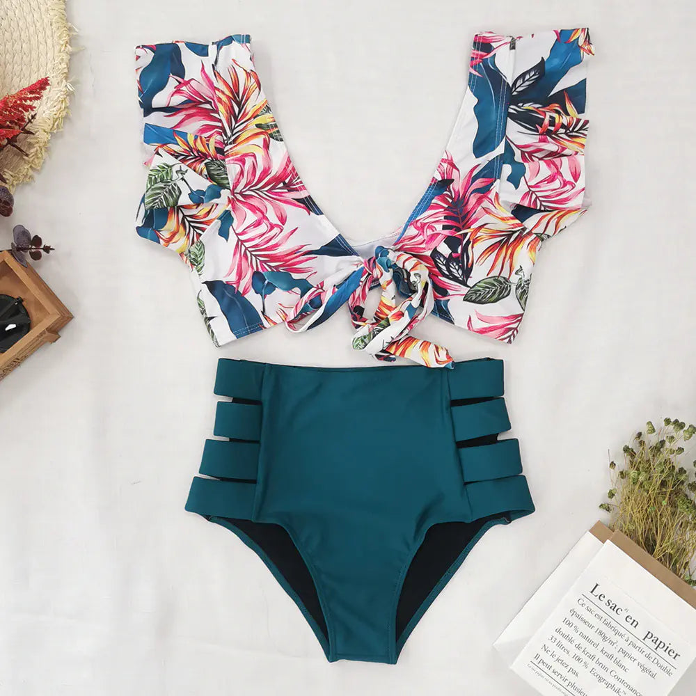 Ruffled High-Waisted Bikini Swimsuit