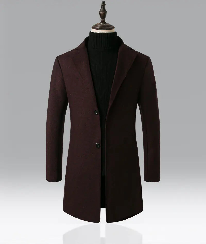 Men's Mid-Length Woolen Snowflake Trench Coat