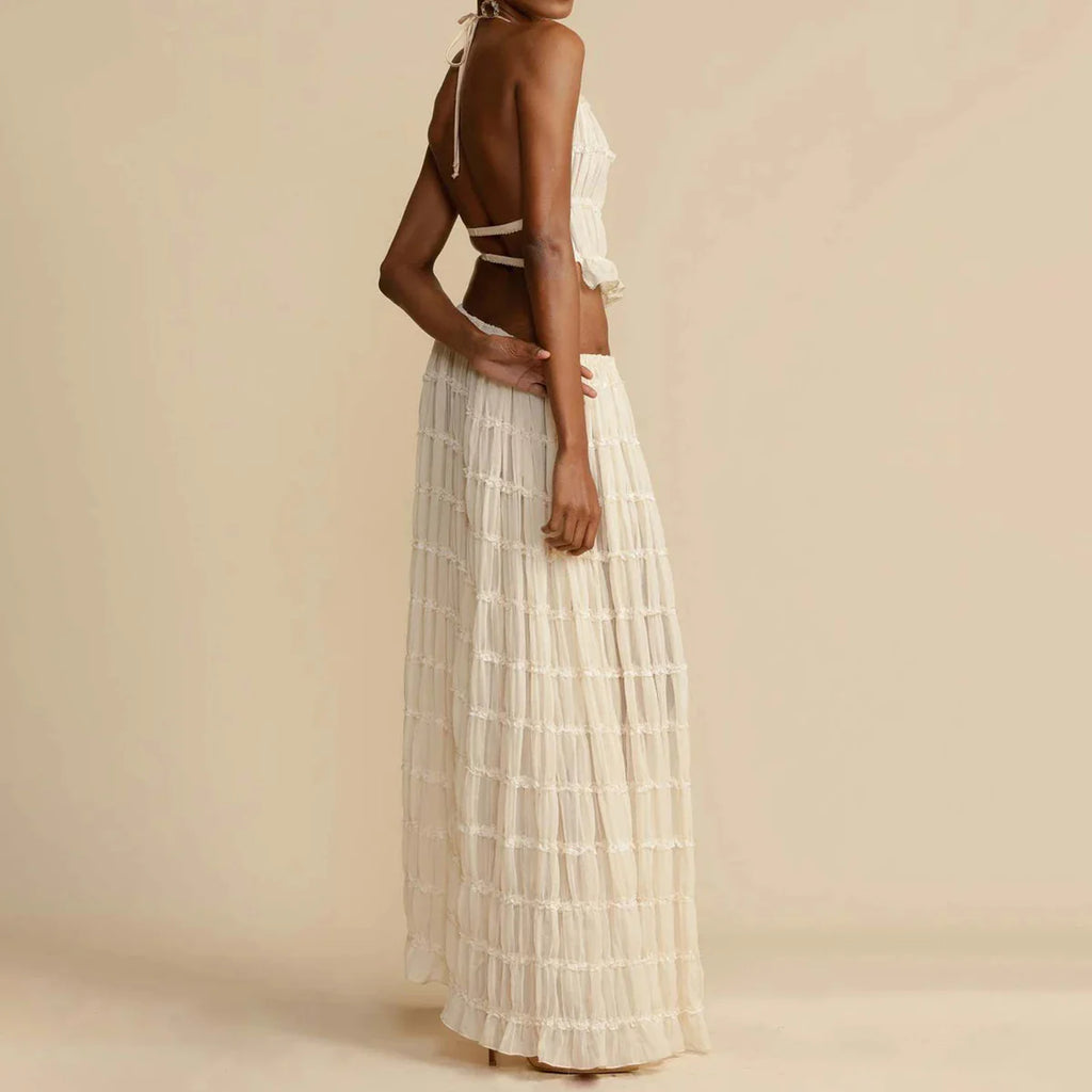 Halter Top & Pleated Maxi Skirt Set