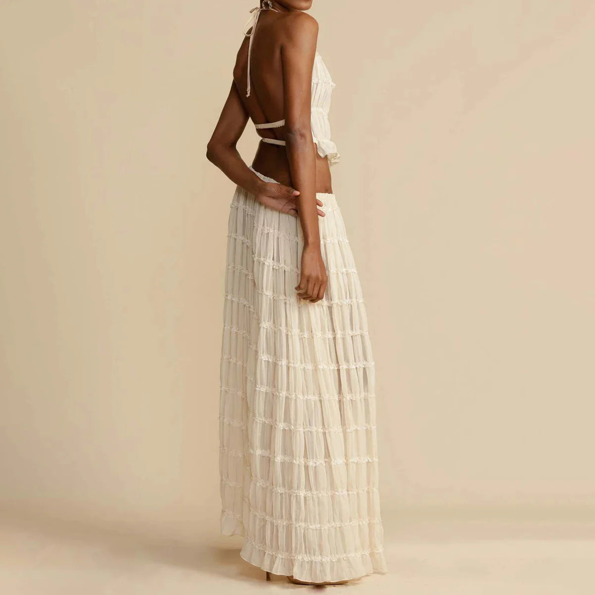 Halter Top & Pleated Maxi Skirt Set