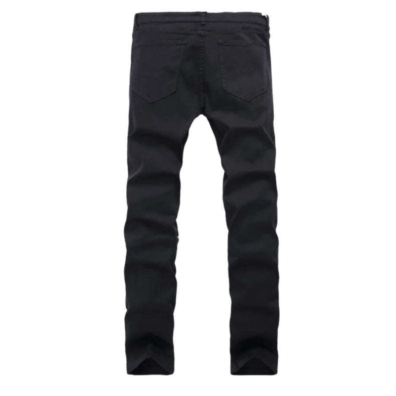 Zippered Holes Elastic Trend Denim Pants
