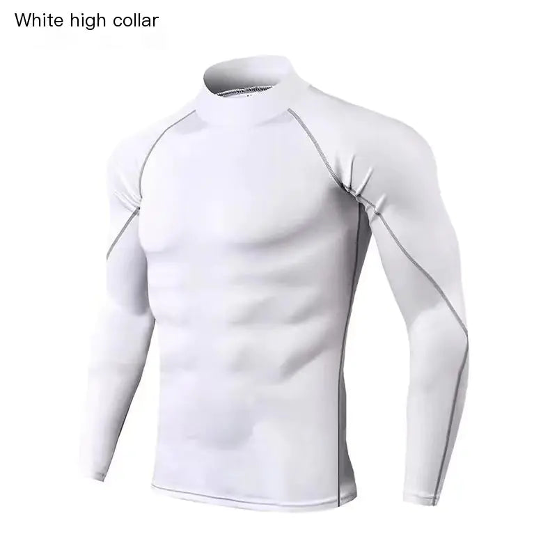Men's High Neck Fitness Long Sleeve Athletic T-Shirt