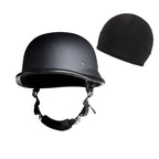 Gorra de calavera alemana básica, plana, negra, con correa ajustable para la barbilla (talla XL negra + forro negro)