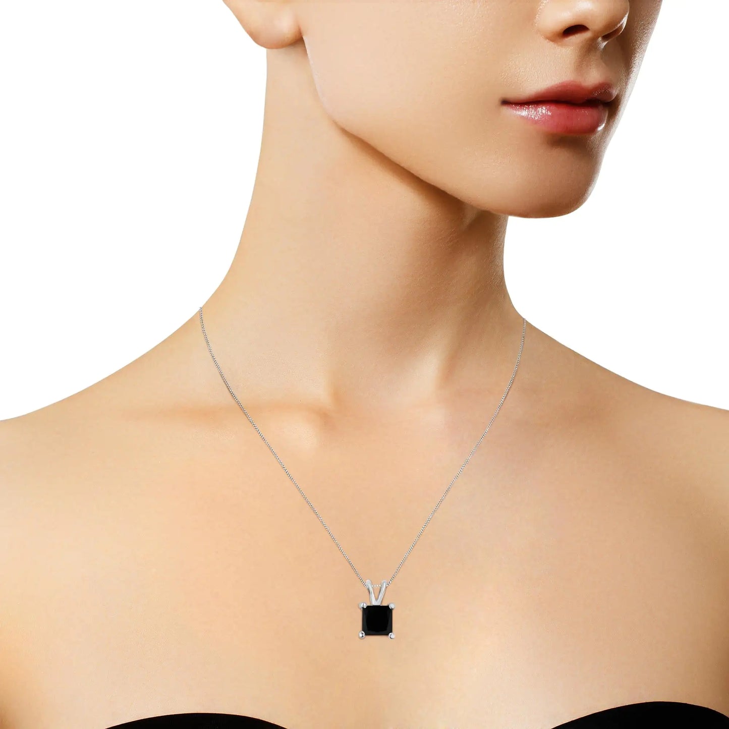 Black Diamond Solitaire Pendant Necklace .925 Sterling Silver Treated