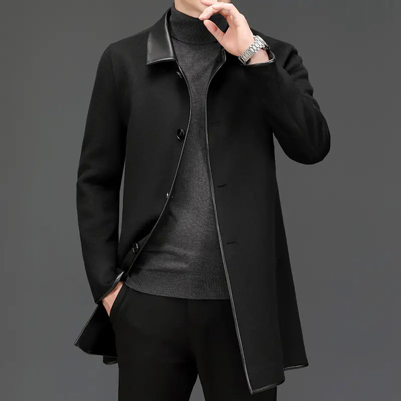 Men's Mid-Length Lapel Cashmere Wool Coat