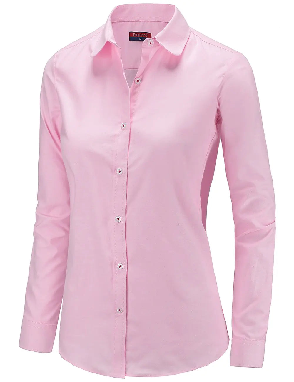 Dioufond Ladies Oxford Shirts Long Sleeve Pink Button Up Shirts Women Pink Oxford 2XL