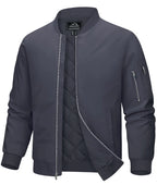 MAGCOMSEN Mens Bomber Jackets Quilted Windbreaker Jackets Fall Fashion Winter Varsity Jacket Zipper Thermal Golf Jacket Outwear Dark Grey L