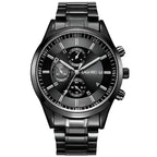 Slim Men's Black Gold Steel Band Sports Watch with Glow