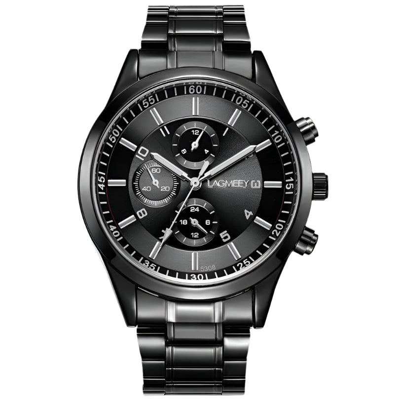 Slim Men's Black Gold Steel Band Sports Watch with Glow