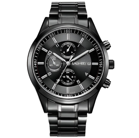 Slim Men's Black Gold Steel Band Sports Watch with Glow