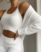 3 Pcs Womens Clothing Fashion | Crop Top & Skinny Pants & Longline Coat Set