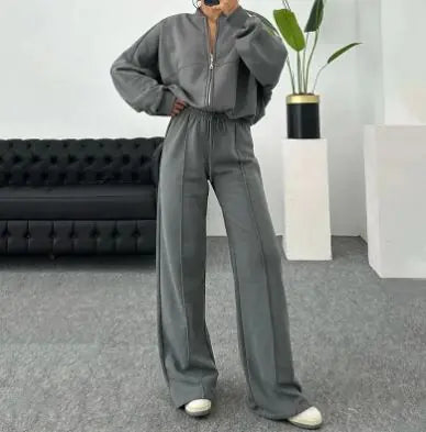Loose Zip Sweater Casual Trousers Suit