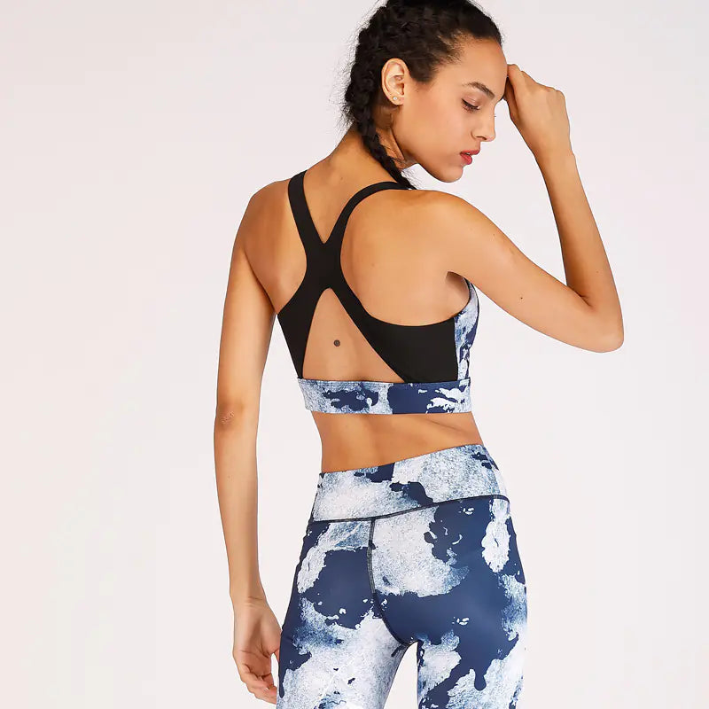 Women's Ocean Print Yoga Fitness Set, Moisture-Wicking