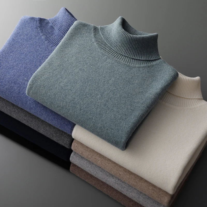Men's High Collar Winter Knit Pullover