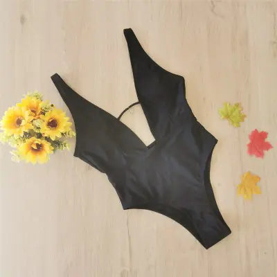 Women's Deep V Solid Color Bikini Swimsuit