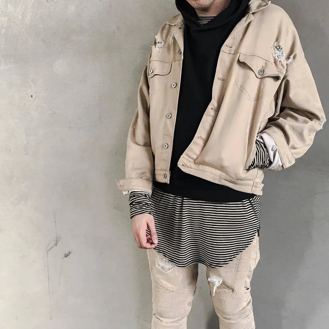 Beige Jacket and Denim Coat Combination