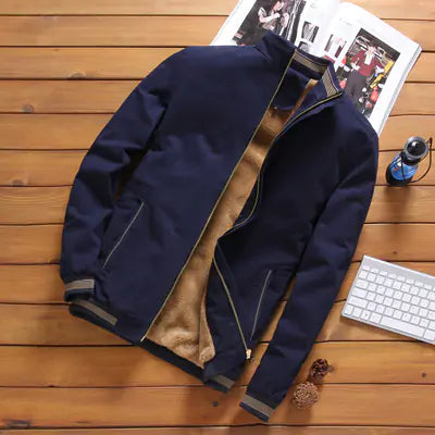Men’s Casual Polyester Bomber Jacket – Lightweight & Stylish Fall Outerwear