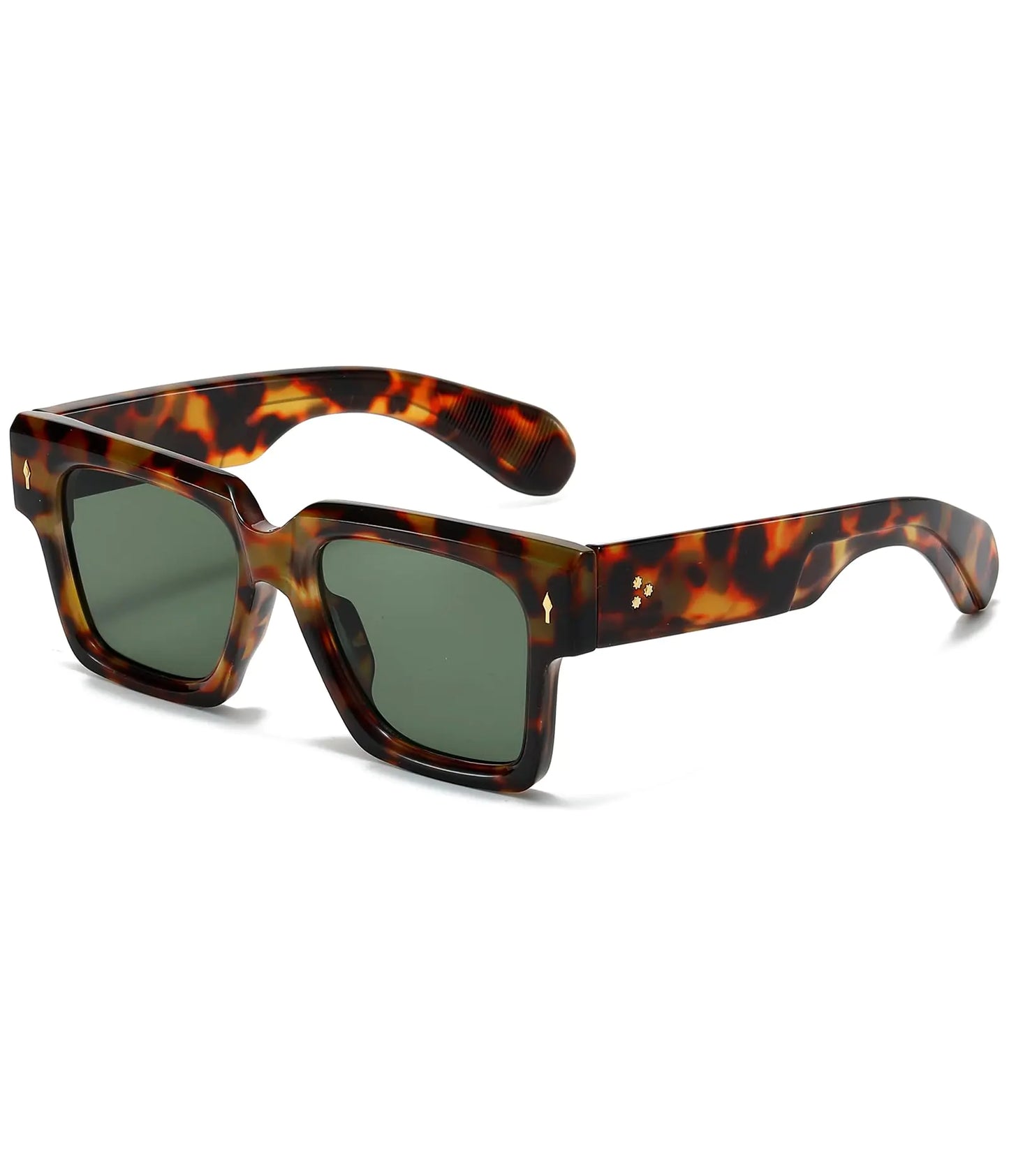 EYLRIM Square Frame Sunglasses for Women Men Trendy Thick Frame Rectangle Sun Glasses Black Shades(05 Leopard/Green)