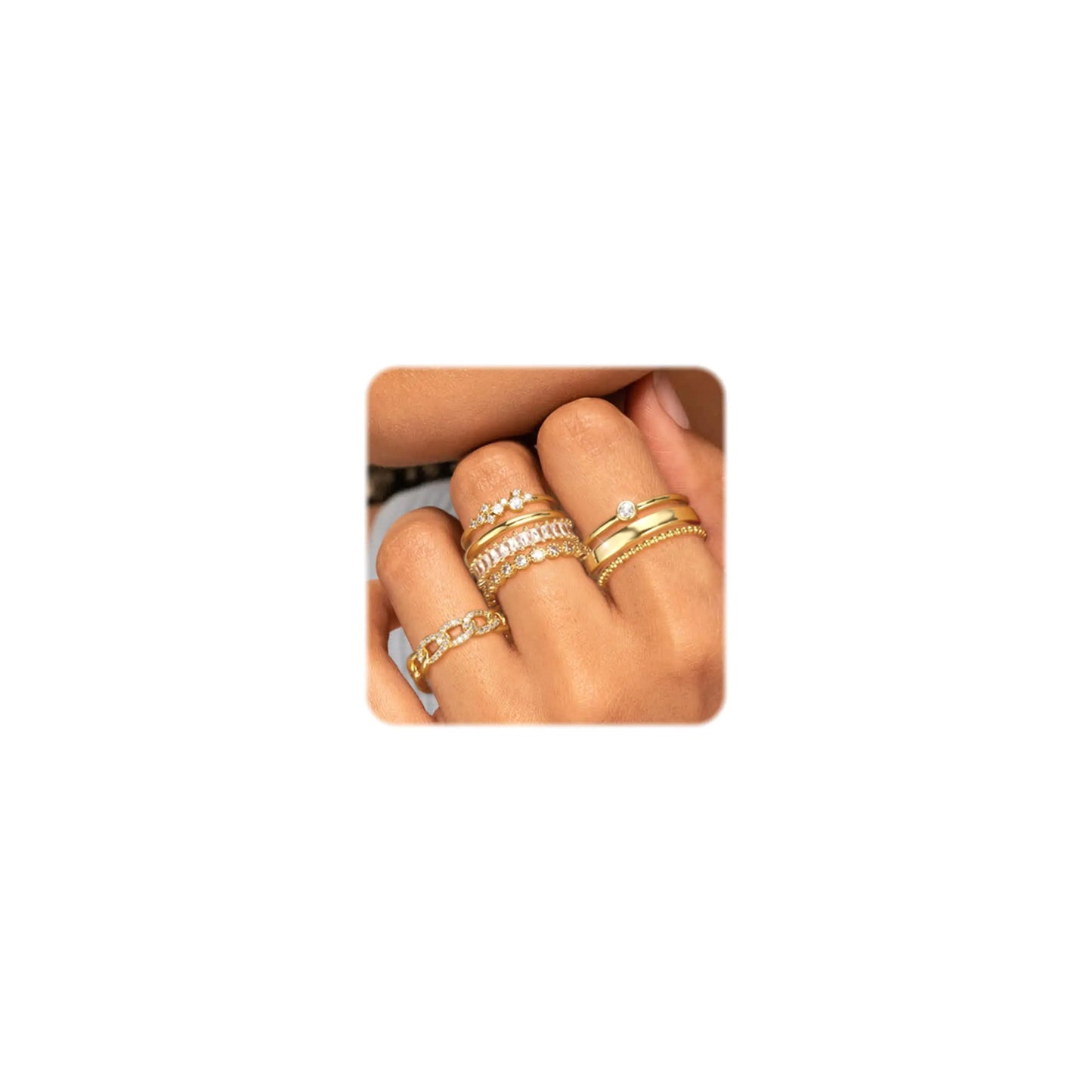 ZNBOH Gold Silver Plated Stacking Rings Set for Women 14K Dainty Stackable Thumb Knuckle Cute Ring for Women Pinky Finger Fashion Band Thin Simple Plain Chain CZ Rings Size 6-11