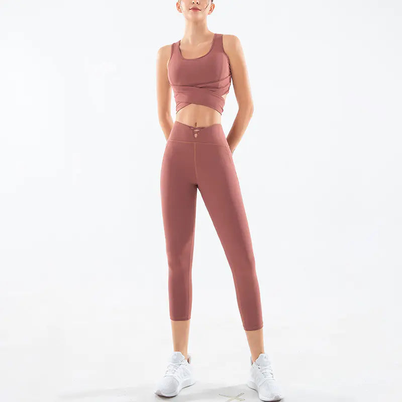 Shockproof Sports Vest and Leggings Set for Yoga