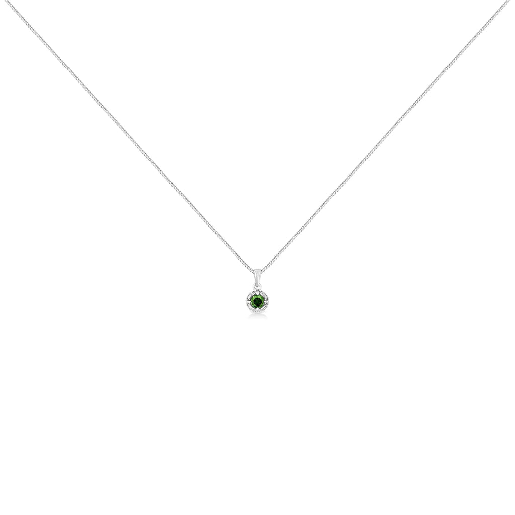 Halskette mit Milgrain-Anhänger, 925er Sterlingsilber, Solitär-Diamant, 45,7 cm